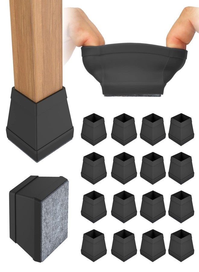 CHWM 16 PCS Square Chair Leg Floor Protector, Silicone Chair Leg Cover, Furniture Leg Protectors with Felt, Mobile Table Leg pad, Protect The Floor from Scratches.1 1/2 in Black. - Image 1